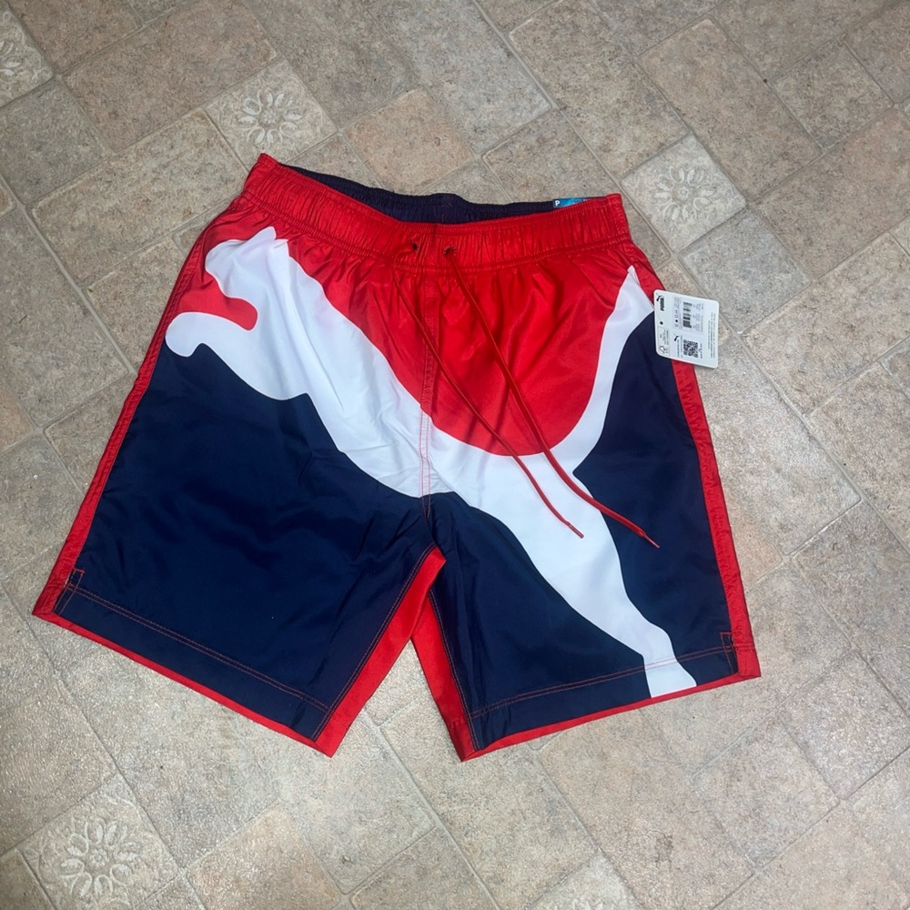 Puma Red and Navy Swim Shorts men’s small